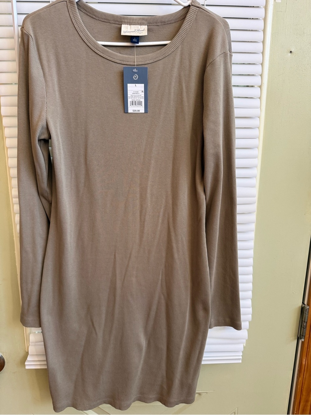 Universal Thread Ribbed Crewneck Tunic Dress - Taupe Size L. NWT